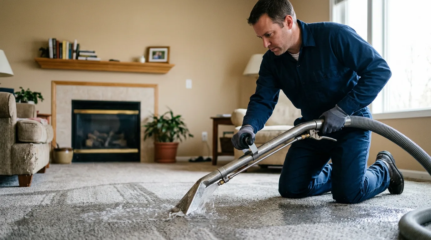 Water damage restoration technician working near Leominster, MA